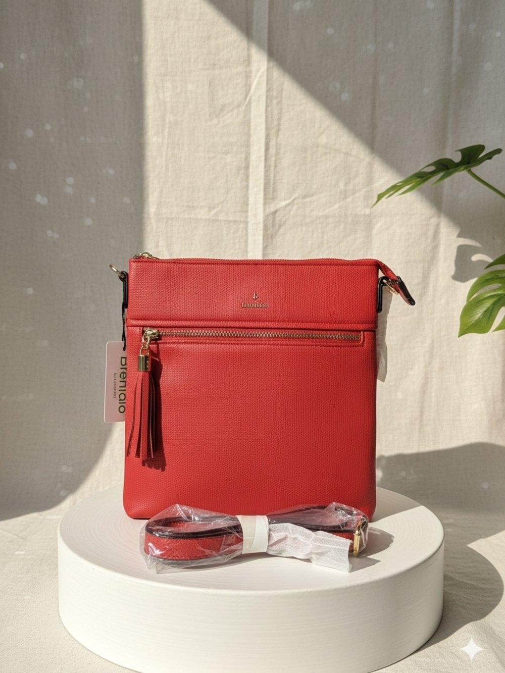 Women's Brentano Crossbody Bag in Red with Tassel Accent